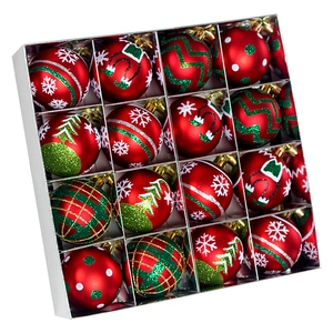 16-piece set of 6cm red and green Christmas ornaments with snowflake and tree patterns