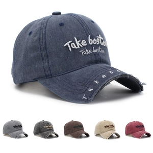 Baseball Cap Vintage Washed Cotton Distressed Letter Embroidery Adjustable Streetwear Casual Sun Hat Unisex