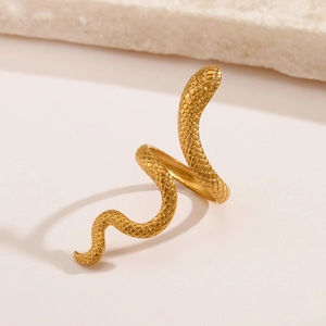 Snake Ring Stainless Steel Gold Plated Adjustable Open Finger Ring Retro Punk Fashion Jewelry For Women