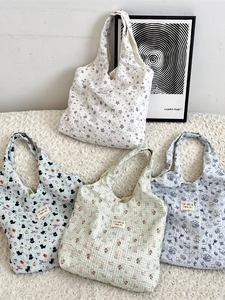 Borse tote in cotone trapuntato con motivi a gatto e stelle per uso quotidiano casual