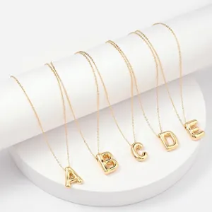 3D Bubble Initial Letter Pendant Necklace Gold Plated Stainless Steel Chain Minimalist Daily Jewelry Accessory