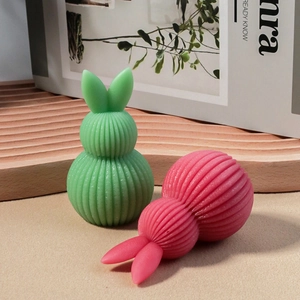 Stampi per candele a forma di coniglio a doppia sfera a righe verdi e rosa con finitura opaca