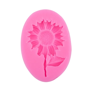 Pink sunflower silicone mold for handmade soap, clay and baking with leaf details