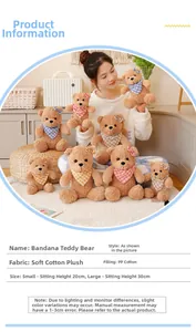 Detailed specs of the soft bandana teddy bear plush in small and large sizes
