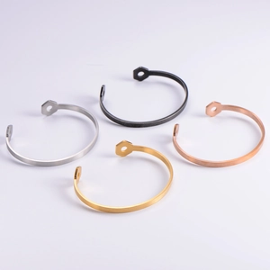 Industrial style stainless steel hex nut open cuff bracelets in four metallic colors