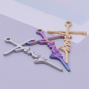 Three 304 stainless steel cross pendants in silver gold and rainbow colors for jewelry DIY