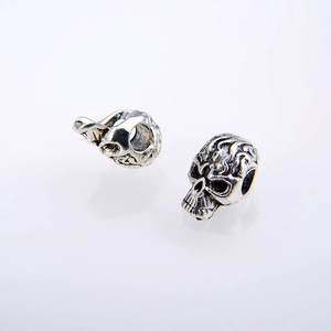 Vintage silver skull beads for DIY jewelry making with hollow hole for stringing