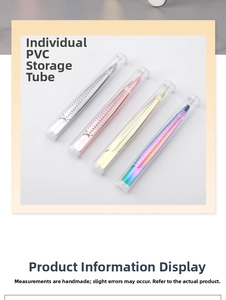 Detailed set of four colorful stainless steel tweezers with individual PVC storage tubes