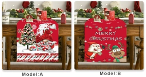 Detail of Christmas table runner featuring festive gnome and reindeer cartoon prints