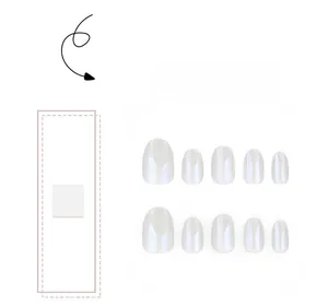 Macro detail of 10pcs pearl white aurora press on nails with round tips and tools