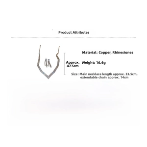 Detail view showing dimensions of geometric teardrop necklace and stud earrings set