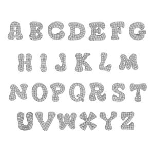 Silver micro-pave 26 bubble letter charms set with clear cubic zirconia for DIY jewelry