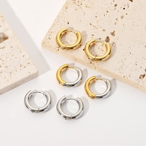 Titanium Steel Solid Hoop Earrings Two Tone Gold Silver Mixed Polished Minimalist Elegant Earrings For Women Men