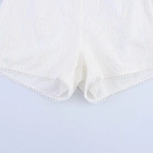 White French style lace shorts for women featuring sweet embroidery and scalloped hemline