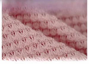 Macro detail of pink knit fabric texture with 95% polyester and 5% elastane composition
