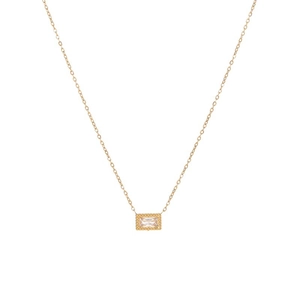 Minimalistische 18 Karat vergoldete Edelstahlhalskette mit rechteckigem Edelsteinanhänger