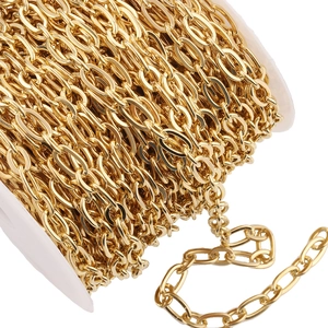 18k gold plated paperclip chain made of stainless steel on a white spool for jewelry making