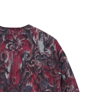 French retro quilted jacket with colorful abstract patterns and diamond stitching