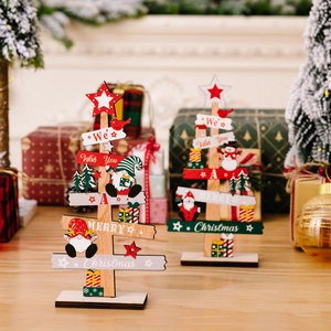 Décoration de Noël en bois pour table avec gnome et texte We Wish You A Merry Christmas
