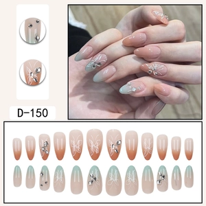 Almond butterfly press-on nails set with macaron gradient finish and crystal accents
