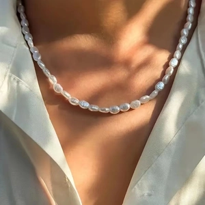 Artificial Baroque Pearl Necklace Irregular Simulated Artificial Pearls Minimalist Fashion Trendy Neck Jewelry For Women Men White