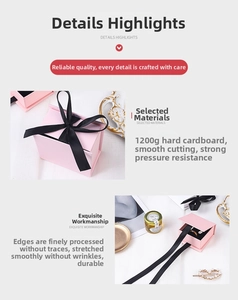 Pink ribbon jewelry box detail showing 1200g sturdy cardboard and precise clean edges