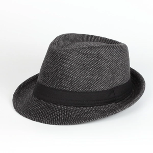 Classic grey melange fedora hat with black decorative band for autumn and winter styles