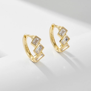 925 Sterling Silver Baguette Zirconia Geometric Hoop Earrings Gold Silver Plated Retro Minimalist Jewelry For Women Gift