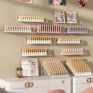 Minimalist clear acrylic wall mounted nail polish display rack and shelf organizer set