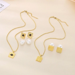 Evil Eye Necklace And Earrings Jewelry Stainless Steel Artificial Baroque Pearl Retro French Style Fashion Accessory For Women
