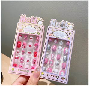 Pink heart and purple unicorn self-adhesive nail stickers for girls in 24pcs gift boxes