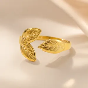 Detailed macro view of golden leaf open ring with 2.0cm width and realistic vein patterns