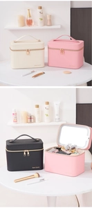 Detail of internal high-definition mirror and spacious storage in a stylish makeup case