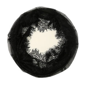 Elegant black lace eyelash trim veil with delicate floral pattern on white background