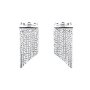 Minimalist silver needle fringe tassel earrings with irregular metallic hanging chains