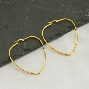 Heart Shaped Hoop Earrings 18K Gold Plated Stainless Steel Exaggerated Simple Fashion Jewelry For Women
