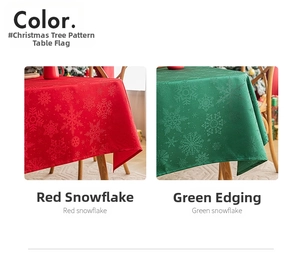 Detail of Christmas table runner featuring jacquard snowflake patterns in red and green