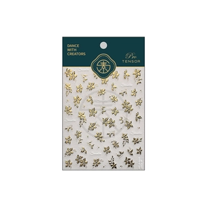 Golden five-petal flower nail art stickers m-1327 with premium embossed metallic texture
