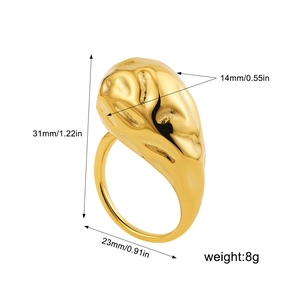 Detailed dimensions of gold chunky irregular ring showing 31mm height and 8g weight