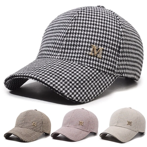 Casquette De Baseball Pied De Poule Rétro Pour Femmes Boucle Métallique Réglable Lettre M Strass Chapeau Soleil Mode