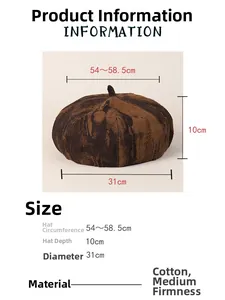 Detaillierte Größentabelle mit Umfang 54–58,5 cm und Baumwollmaterial der Baskenmütze