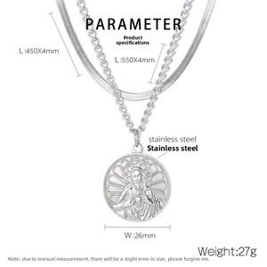 Detailed dimensions of double-layer stainless steel necklace with Jesus pendant