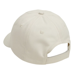 Rear view of off-white cotton baseball cap showing adjustable strap and stitching details