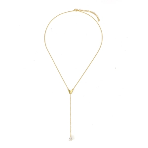 Golden S925 silver Y-shaped butterfly necklace with a teardrop zircon pendant charm