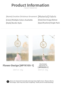 Detail of Christmas dreamcatcher pendant with pink feathers and woven star parameters