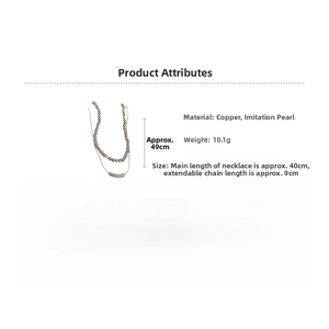Detail view of double-layer faux pearl necklace with copper tube and adjustable chain