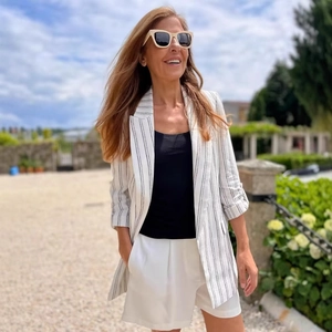 Women Casual Blazer Jacket Solid Stripe Long Sleeve Roll Up Cuff Notched Lapel Business Office Commute Workwear Outerwear