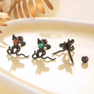 Cool black titanium steel snake dragon ear studs with colorful gems and screw back