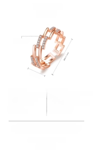 Product specifications for a minimalist hollow-out open ring with pavé set crystals
