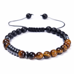 Morse code tiger eye stone bracelet with adjustable black braided rope for couples